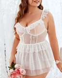 Plus Size Bowknot Decor Sheer Mesh Lace Patch Babydoll