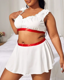 Plus Size Frill Hem Cosplay Nurse Costume Lingerie Set