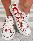 Christmas Snowflake Santa Claus Print Lace-up Sneakers