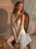 Hottest Hollow Lace Two-Piece Slip Dress & Robe Set With T-Back And Belt