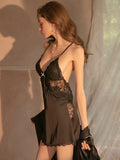 Hottest Hollow Lace Two-Piece Slip Dress & Robe Set With T-Back And Belt