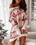 Christmas Print Long Sleeve Knit Dress