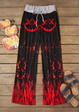 Halloween Red Fire Emo Skull Wide Leg Pants