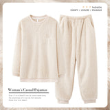 Warm Flannel Suit Pajamas Long-sleeved Trousers Round Neck Suit Pajamas Home Clothes