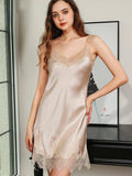 Momme Classic V Neck Women's Silk Nightgown With Lace