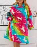 Rainbow Tie Dye Unicorn Print Blanket Hoodie