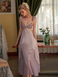 Purple Sleeveless Long Sexy Ladies One-Piece Nightgown