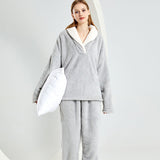 Winter Coral Fleece Pajama Pants Flannel Lapel Set Thickened Couple Homewear