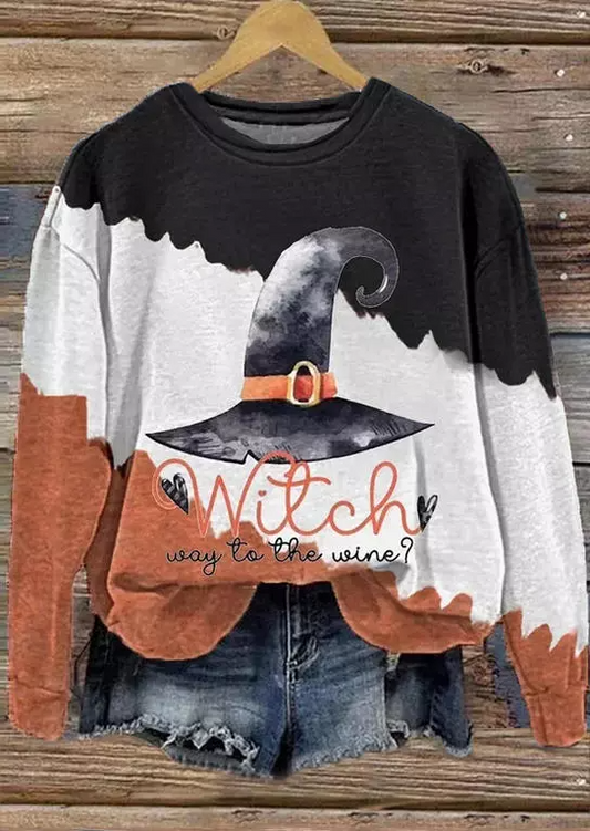 Halloween Witch Way To The Wine Color Block Sweatshirt