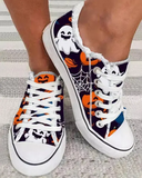 Halloween Ghost Pumpkin Print Canvas Sneakers