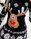 Christmas Moose Snowflake Print Long Sleeve Dress