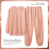 Warm Flannel Suit Pajamas Long-sleeved Trousers Round Neck Suit Pajamas Home Clothes