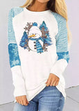 Blue Christmas Snowman Print Long Sleeve T-Shirt