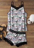 Halloween Skull Tie Dye Lace Camisole And Shorts Pajamas Set