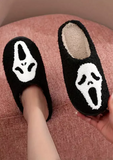 Halloween Ghost Face Plush Flat Slippers - Black