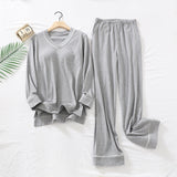 Gray Simple Comfortable Cotton Top Pants Home Pajamas Set With Chest Pad