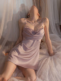 Purple Sleeveless Short Ladies Sexy One-Piece Nightgown