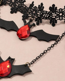 Halloween Bat Pattern Rhinestone Lace Necklace