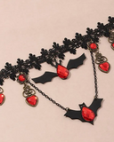 Halloween Bat Pattern Rhinestone Lace Necklace