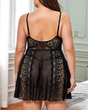 Plus Size Sheer Mesh Lace Babydoll With Panty