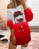 Christmas Ombre Wine Glass Pattern Glitter Top
