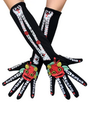 Halloween Floral Skull Pattern Print Long Gloves