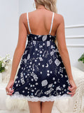 Sexy Nightgown With Star And Universe Print Suspenders