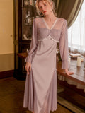 Purple Tulle With Bra Pad V-Neck One-Piece Nightgown
