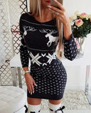 Christmas Reindeer Print Casual Sweater Dress