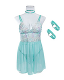 Floral Pattern Sheer Mesh Patch Babydoll