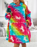 Rainbow Tie Dye Unicorn Print Blanket Hoodie