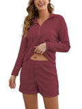 Long Sleeve Shorts Loungewear Waffle Knit Hugh Pajama Set