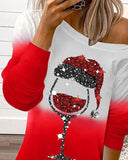 Christmas Ombre Wine Glass Pattern Glitter Top