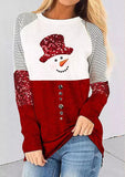 Red Christmas Snowman Print Long Sleeve T-Shirt