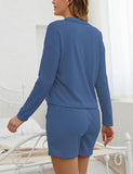 Long Sleeve Shorts Loungewear Waffle Knit Hugh Pajama Set