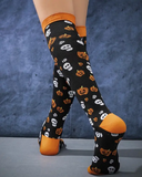 1Pair Halloween Pumpkin Skull Pattern Over The Knee Compression Socks