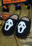 Halloween Ghost Face Plush Flat Slippers - Black