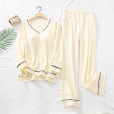 Beige Simple Comfortable Cotton Top Pants Home Pajamas Set With Chest Pad