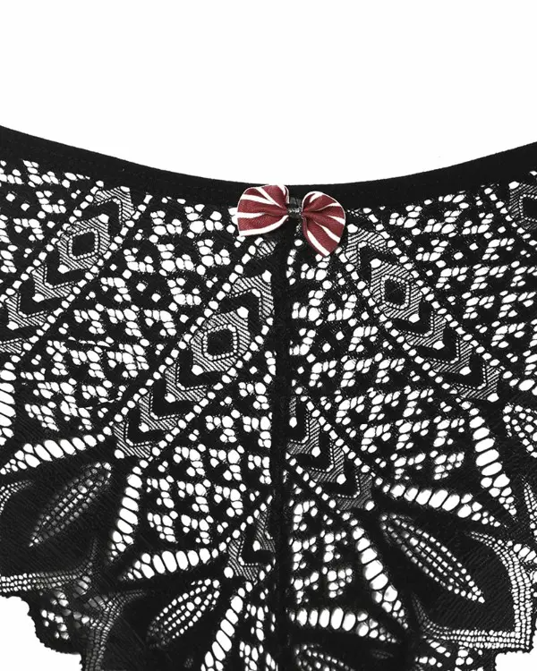 Bowknot Decor Crochet Lace Criss Cross Panty