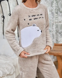 Letter Cartoon Embroidery Fluffy Pajamas Set