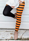 Halloween Pumpkin Face Striped Elastic Waist Leggings