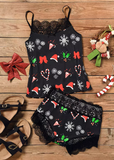 Christmas Hat Snowflake Lace Splicing Camisole And Shorts Pajamas Set