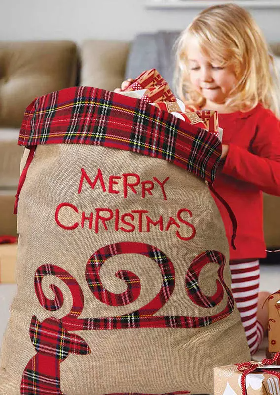 Merry Christmas Santa Claus Plaid Candy Gift Storage Bag