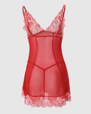 Bow Decor Embroidery Lace Sheer Mesh Babydoll