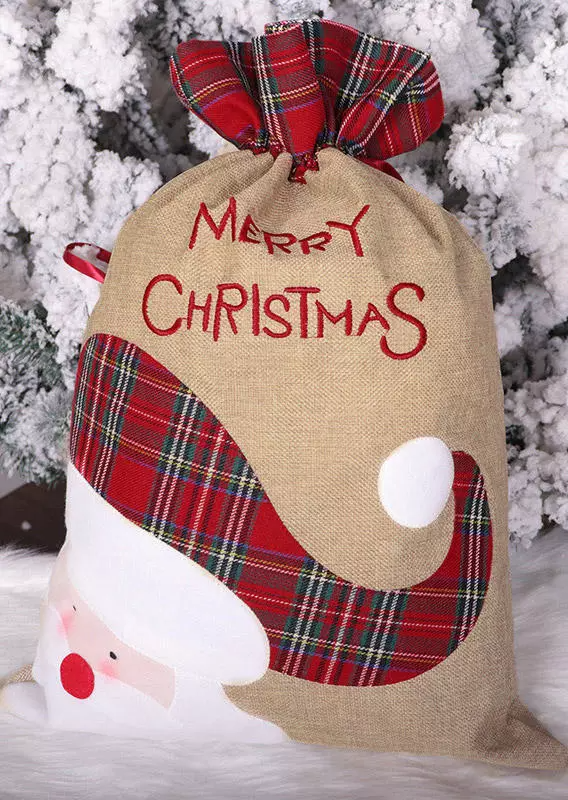 Merry Christmas Santa Claus Plaid Candy Gift Storage Bag