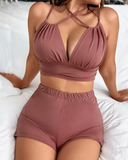Spaghetti Strap Ruched Crop Top & Shorts Set