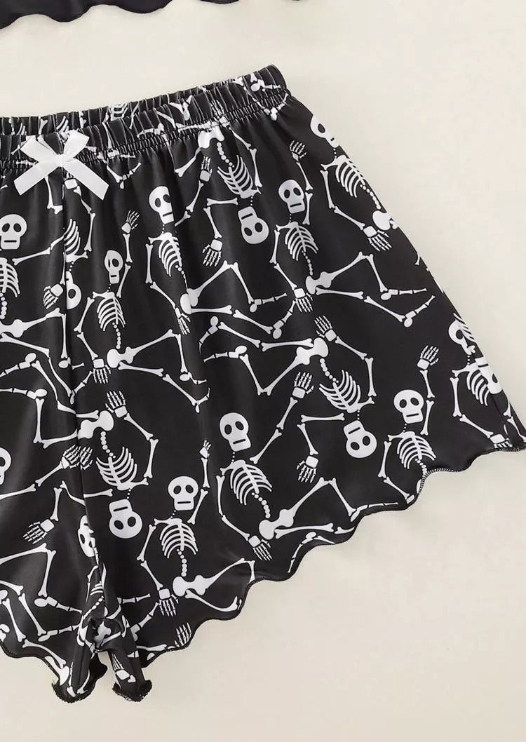 Skeleton Hand Camisole And Shorts Pajamas Set - Black