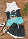 Sun Salt Sand Color Block Coconut Tree Tank And Shorts Pajamas Set