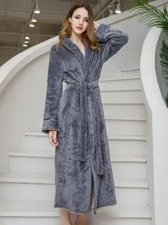 Jacquard Flannel Belt Long Sleeves Sleepwear Pajamas For Autumn Winter