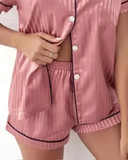 Contrast Binding Buttoned Pajamas Set